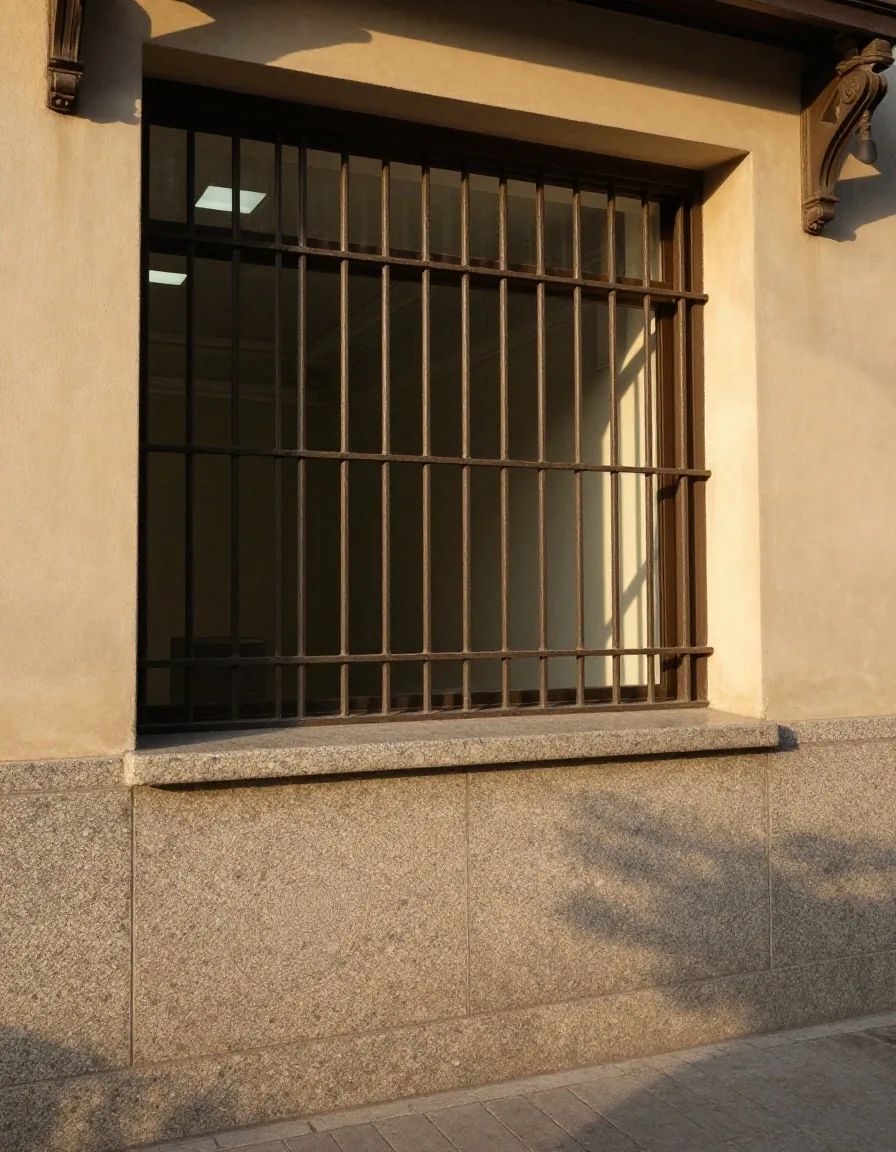 Ventanilla consular con luz lateral de tarde
