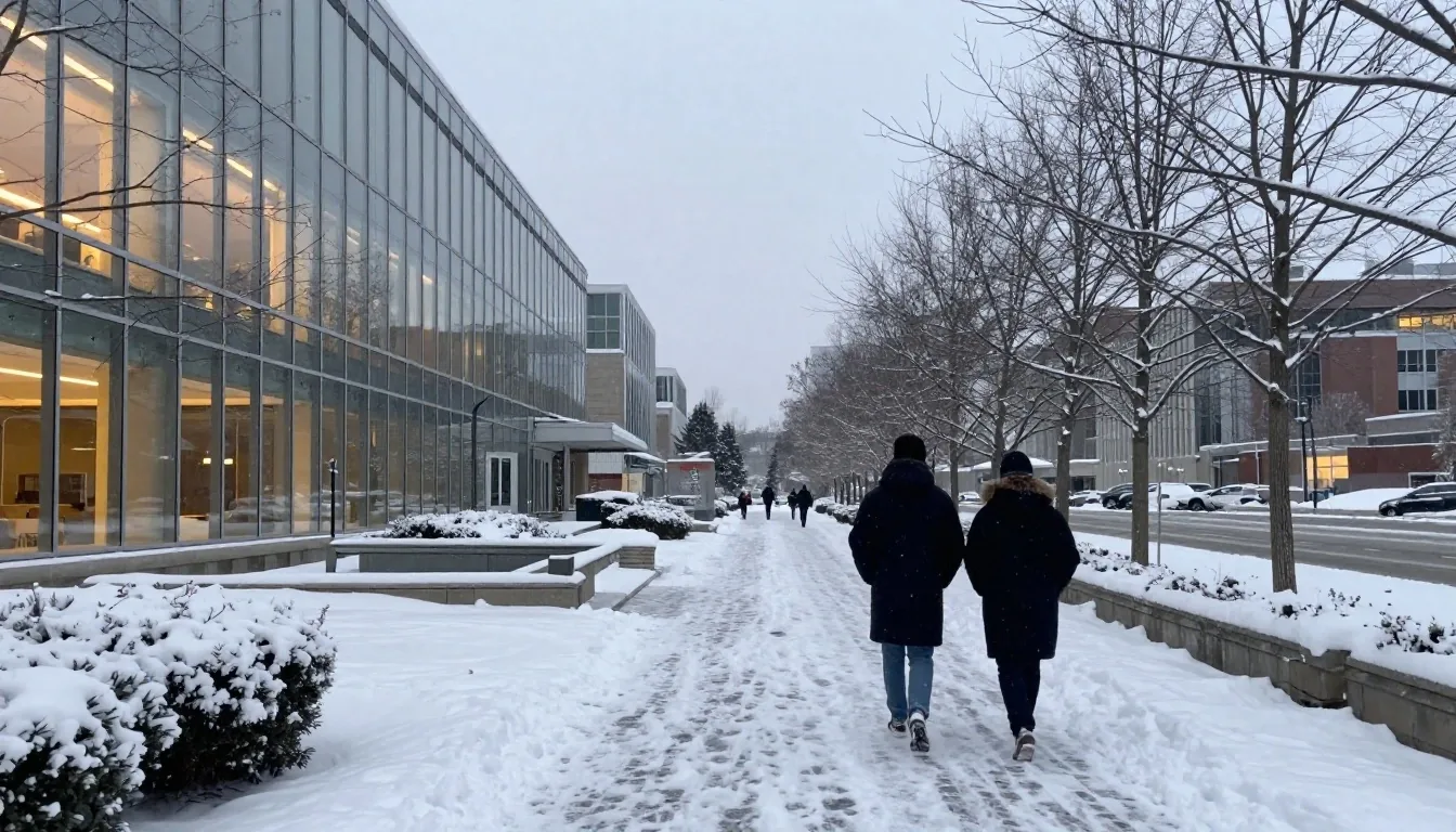Campus universitario en Canadá en invierno