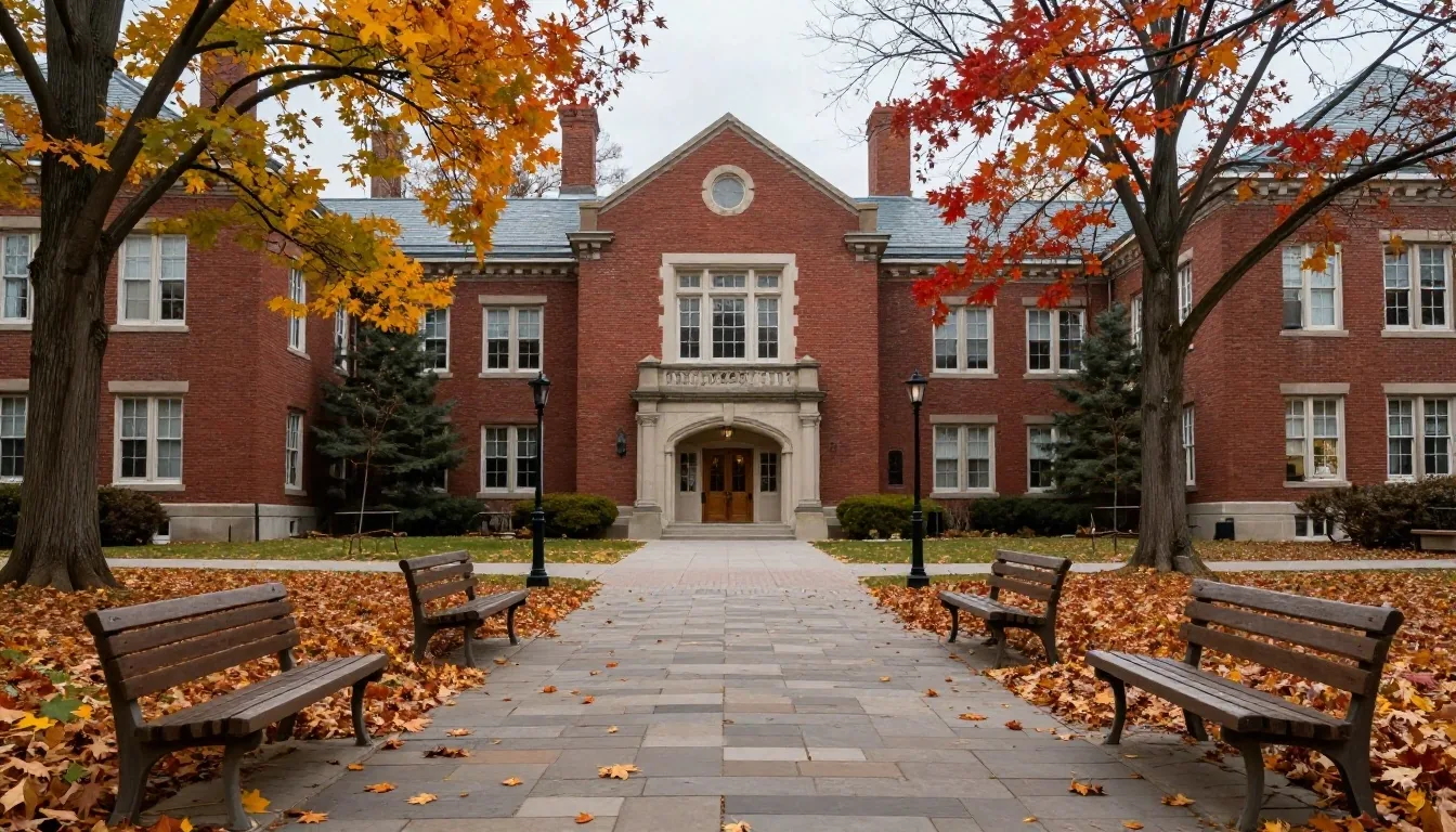 Patio de universidad canadiense en otoño