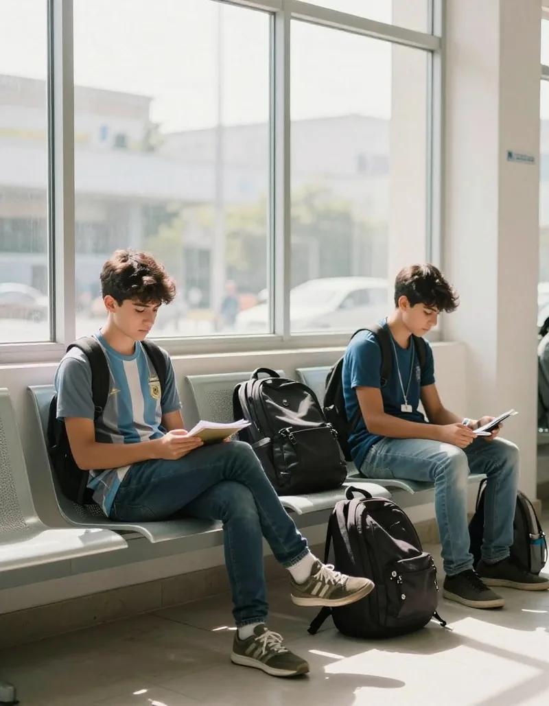 Estudiante en fila de espera antes de la entrevista